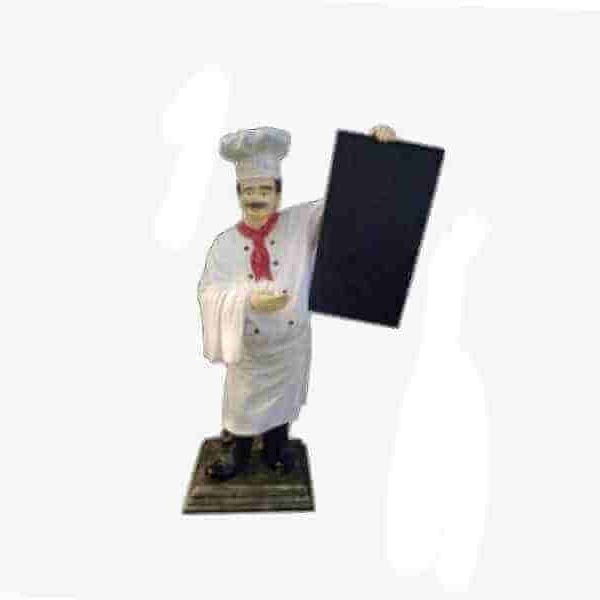 Werbefigur Koch mit Kreidetafel